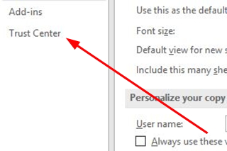 Excel Security Settings 2016